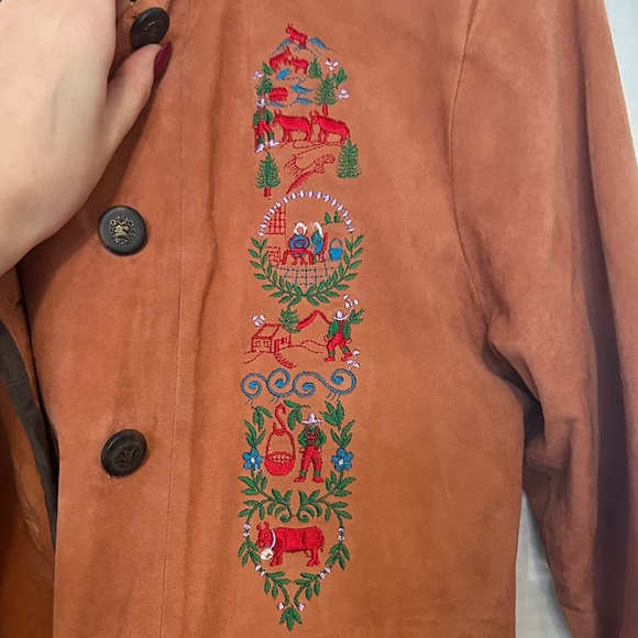 Embroidered Leather Brown Women's Jacket - Picture 2 of 7